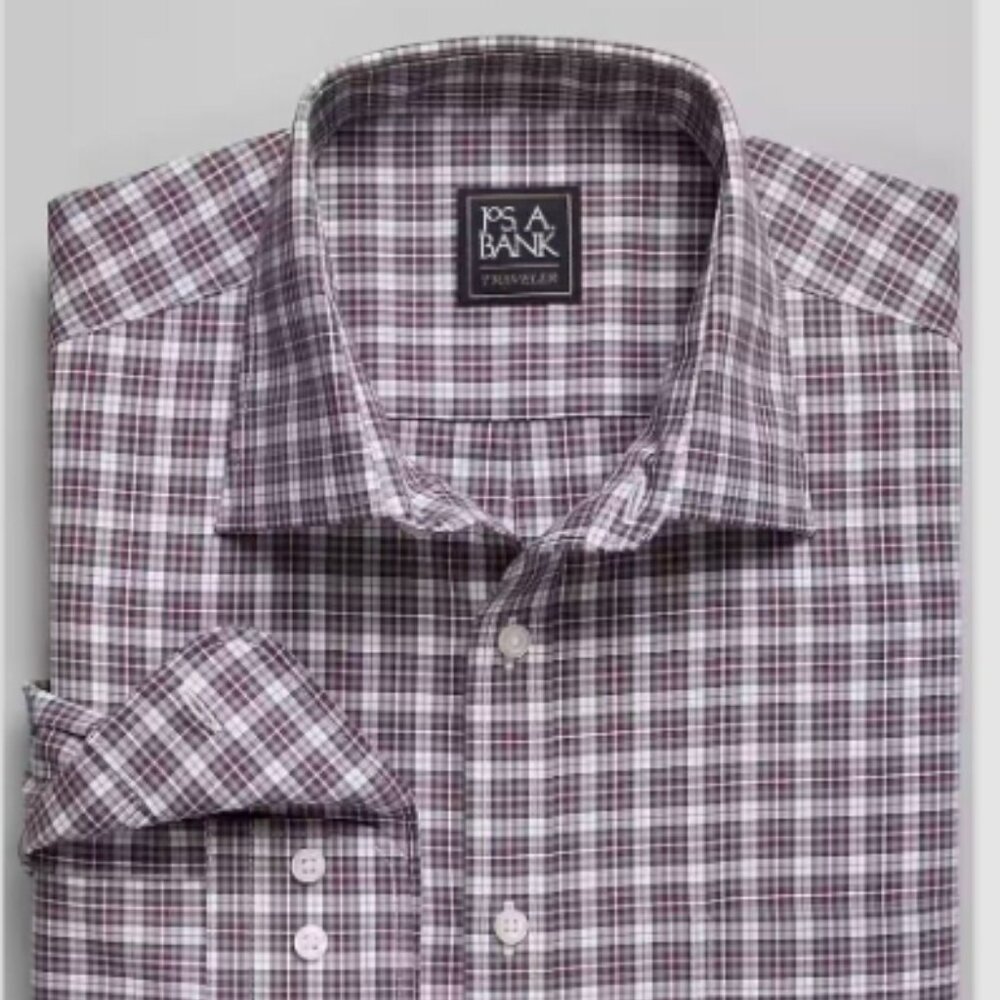 Jos A Bank Traveler Collection Traditional Fit Spread Collar Plaid Sportshirt